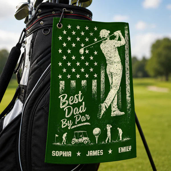Personalized Waffle Weave Golf Towel, Best Papa By Par Golfer Swing, Unique Gift for Dad on the Course