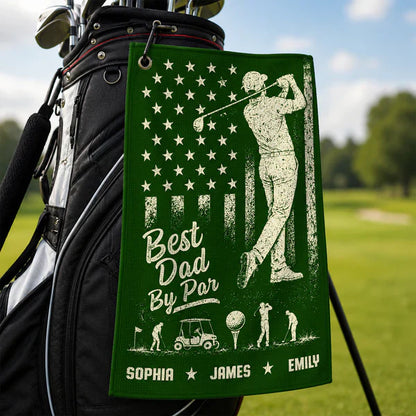 Personalized Waffle Weave Golf Towel, Best Papa By Par Golfer Swing, Unique Gift for Dad on the Course