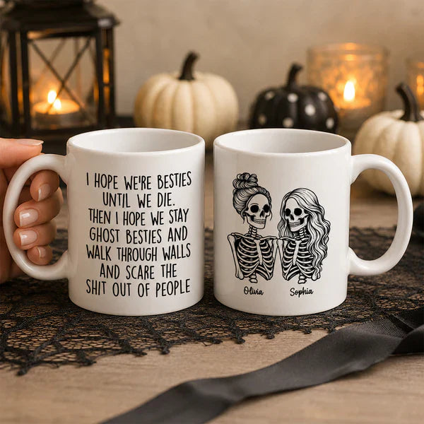Funny Friendship Mug With Custom Ghost Friends Quote, Unique Creative Gift For Coworker