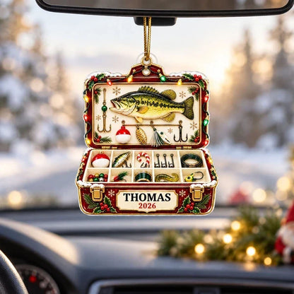 Fishing Tackle Box Ornament, Personalized Bass & Lure Keepsake, Creative Christmas Gift for Husband or Angler
