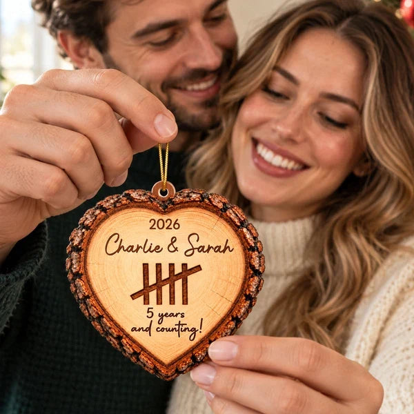 Personalized Heart Ornament, Rustic Years and Counting Anniversary Keepsake, Unique Gift for Couples