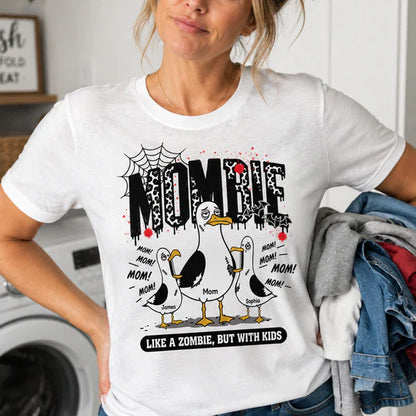 Personalized Classic Tee with Mombie Goose Art, Spiderweb Halloween Style, Unique Gift for Mom