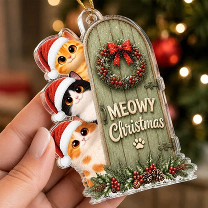 Meowy Christmas Personalized Acrylic Ornament, Playful Peeking Cats, Creative Gift for Cat Owners