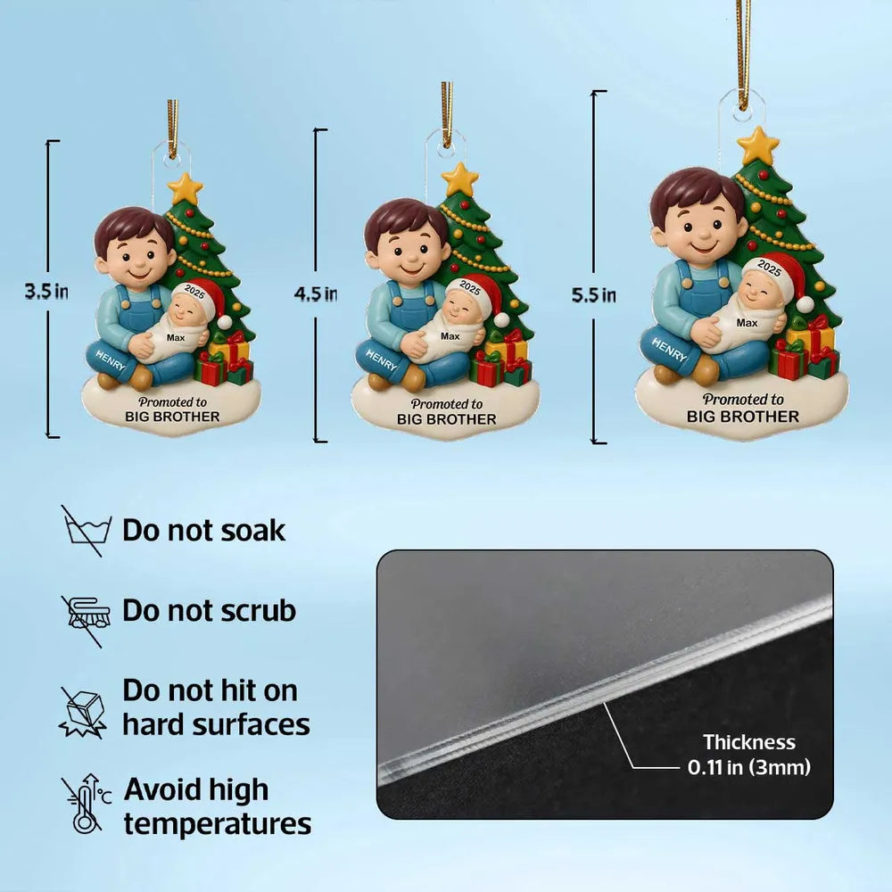 Personalized Acrylic Ornament, Big Sister or Big Brother Holding a New Baby by a Christmas Tree, Unique Sibling Gift