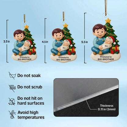 Personalized Acrylic Ornament, Big Sister or Big Brother Holding a New Baby by a Christmas Tree, Unique Sibling Gift
