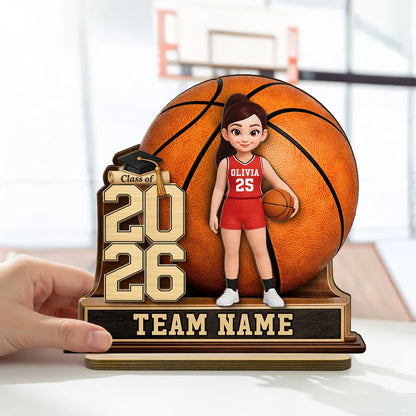 Personalized 2-Layer Wooden Plaque Basketball Graduation Keepsake With Player & Class Year - Unique Gift For Son or Daughter