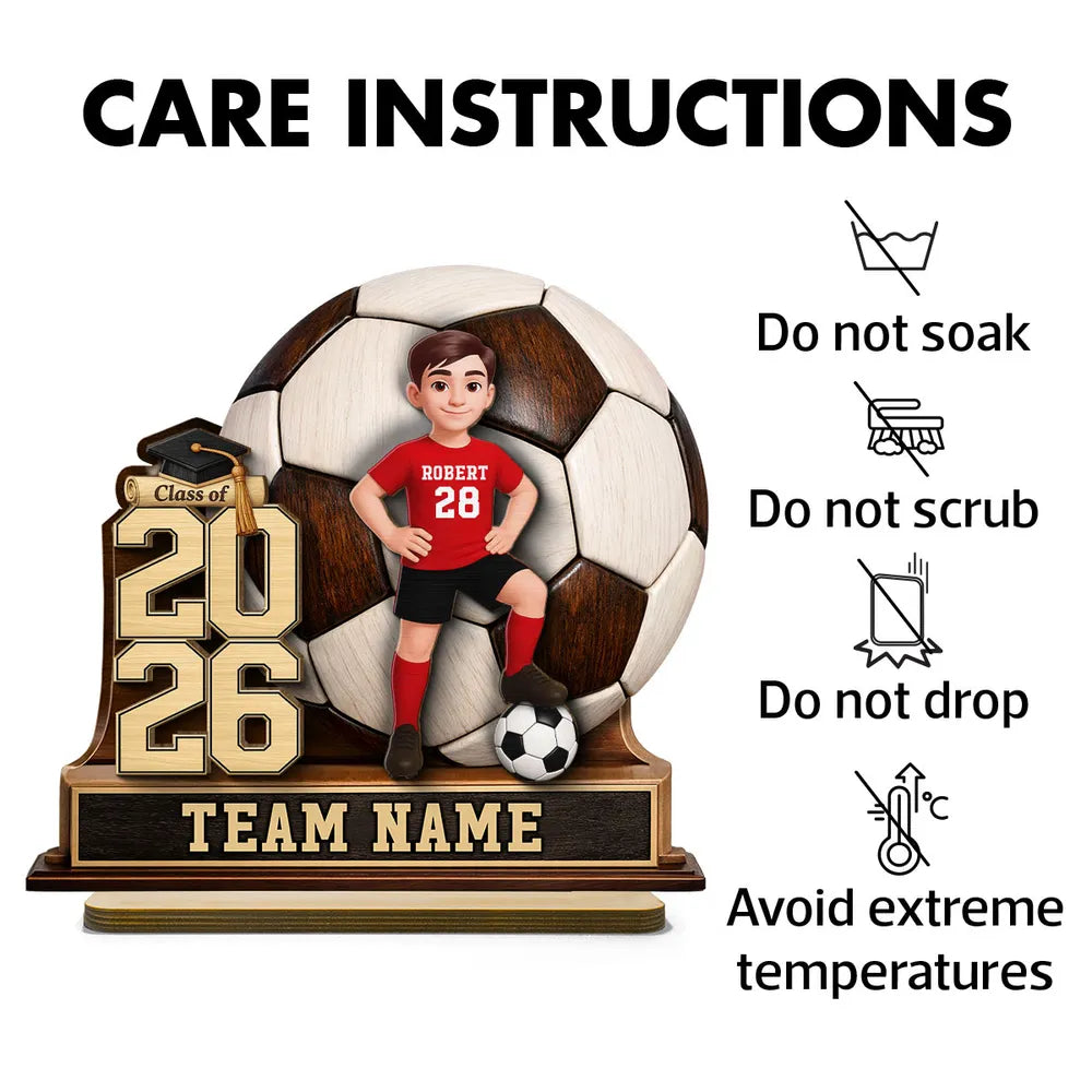 Personalized Soccer Graduation 2-Layer Wooden Plaque for Son or Daughter, Field-Ready Keepsake, Unique Gift