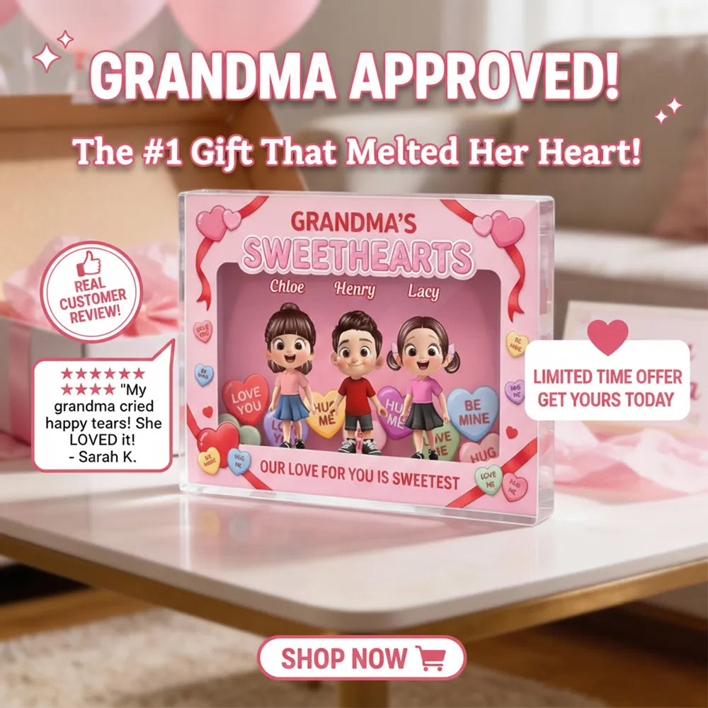 Personalized Rectangle Acrylic Block Plaque for Grandma, Sweet Grandkids Candy Hearts Design, Unique Gift for Her