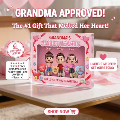 Personalized Rectangle Acrylic Block Plaque for Grandma, Sweet Grandkids Candy Hearts Design, Unique Gift for Her