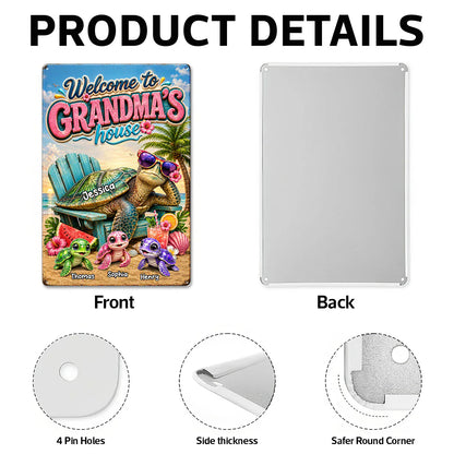 Rectangular Iron Sign for Grandma, Personalized Turtle Family Beach Scene, Creative Gift for Her