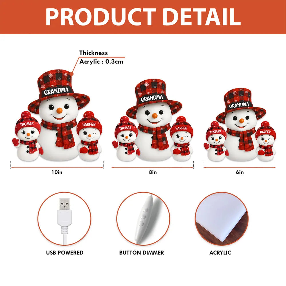 Acrylic Light Box Snowman Family, soft glowing festive décor for cozy nights, heartwarming display and thoughtful holiday gift