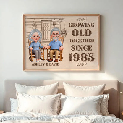 Personalized Couple Poster, Growing Old Together Rocking Chairs Wall Art, Unique Anniversary Gift for Husband & Wife