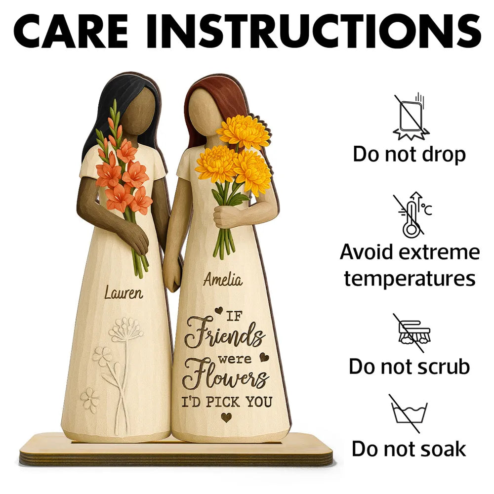 2-Layer Wooden Plaque for Best Friends – Hand-in-Hand figurine with flowers, cozy mantel décor and heartwarming keepsake, perfect gift to celebrate lifelong friendship
