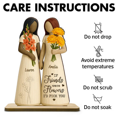 2-Layer Wooden Plaque for Best Friends – Hand-in-Hand figurine with flowers, cozy mantel décor and heartwarming keepsake, perfect gift to celebrate lifelong friendship