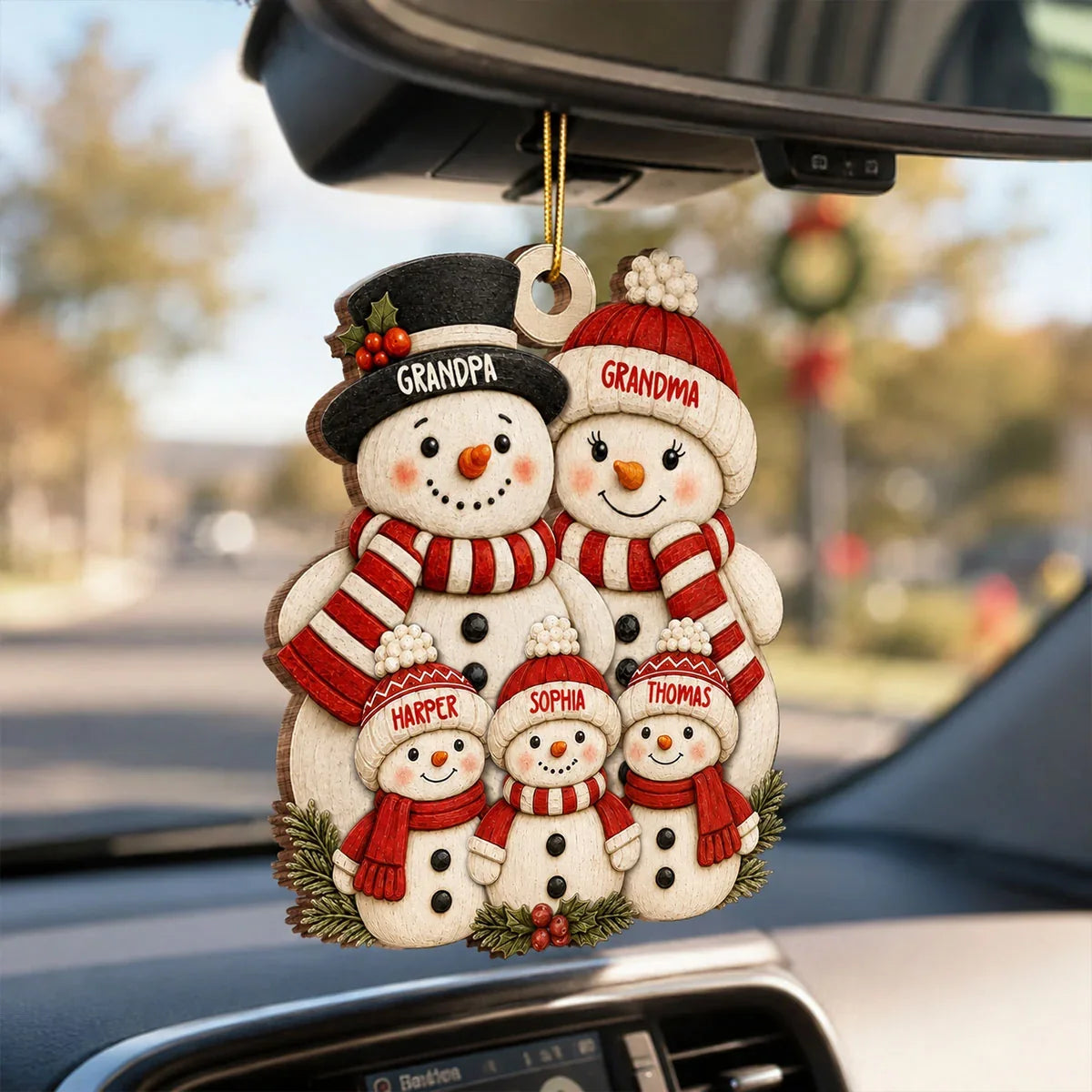 Personalized Wooden Ornament, Snowman Grandparents with Grandkids, Festive Tree Decor, Unique Family Gift