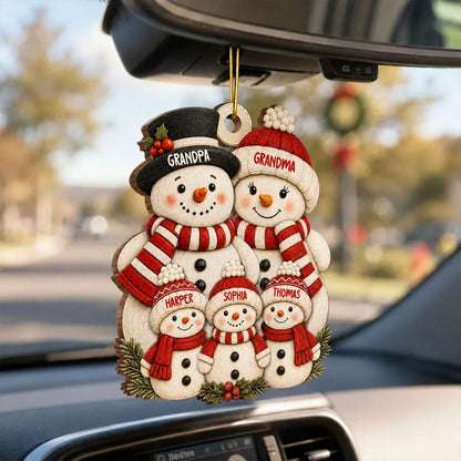 Personalized Wooden Ornament, Snowman Grandparents with Grandkids, Festive Tree Decor, Unique Family Gift