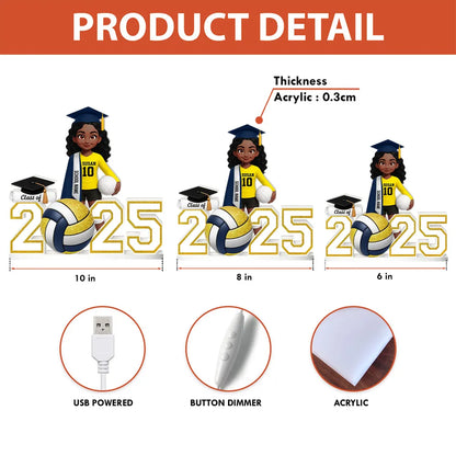 Graduation Acrylic Light Box with Custom Volleyball Player, Soft Atmosphere Lighting Keepsake for Class of 2025 and Unique Gift for Friends