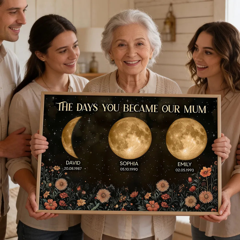 Personalized Moon Phases & Vintage Wildflowers Poster for Mom, The Days You Became Our Mum, Unique Mother's Day Gift