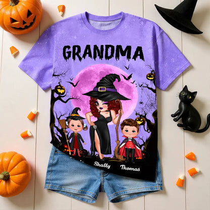 Halloween Grandma Classic Tee with Whimsical Illustration for Family Fun and a Perfect Gift