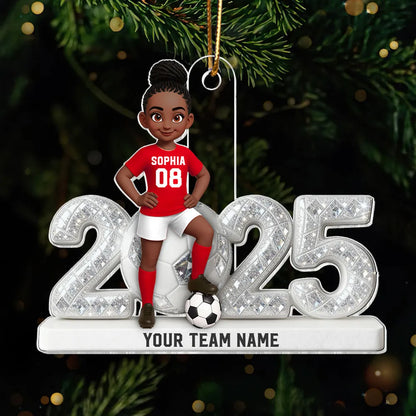 Acrylic Ornament - Custom Soccer Player with Ball, Stadium Lights & Snowflakes - Unique Gift for Players & Coaches