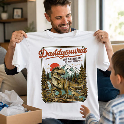 Personalized Daddysaurus Classic Tee, Retro Dinosaur Dad Art, Unique Gift for Dad or Husband