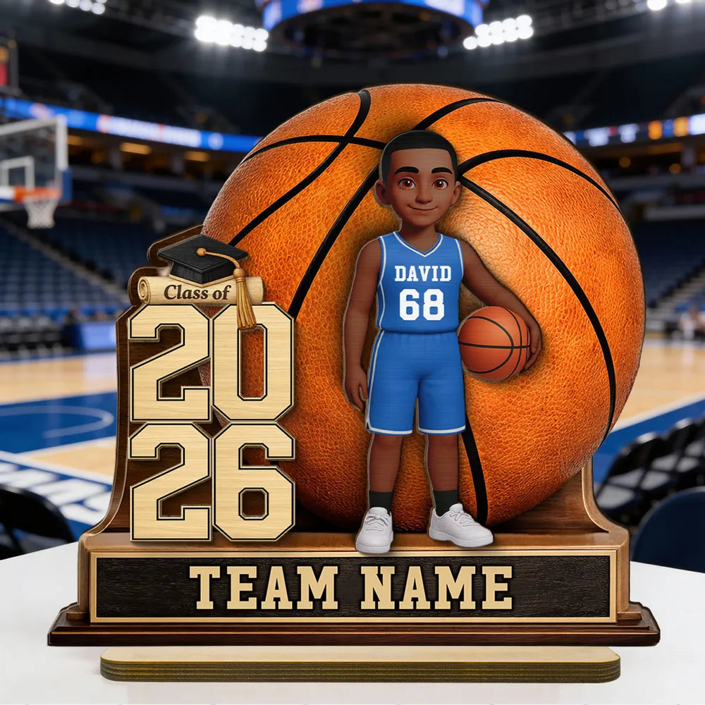 Personalized 2-Layer Wooden Plaque Basketball Graduation Keepsake With Player & Class Year - Unique Gift For Son or Daughter