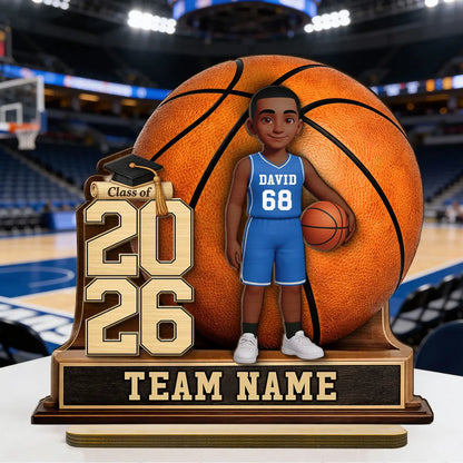 Personalized 2-Layer Wooden Plaque Basketball Graduation Keepsake With Player & Class Year - Unique Gift For Son or Daughter