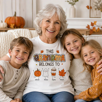 Classic Tee for Grandma, Custom Smiling Pumpkin & Ghost Design, Creative Family Gift