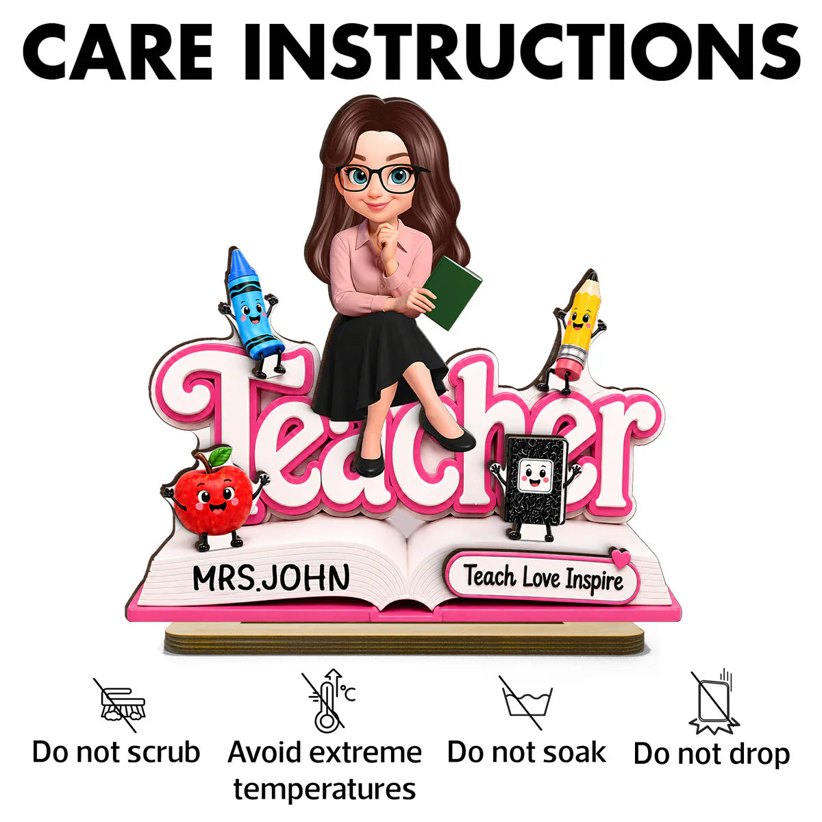 Custom 2-Layer Wooden Plaque, Cute Cartoon Teacher With Book, Creative Gift for a Caring Educator