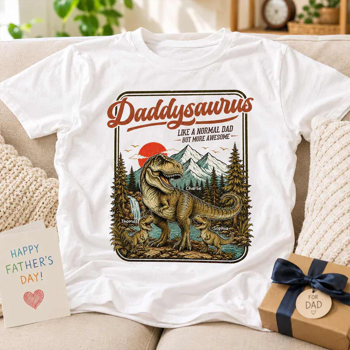 Personalized Daddysaurus Classic Tee, Retro Dinosaur Dad Art, Unique Gift for Dad or Husband