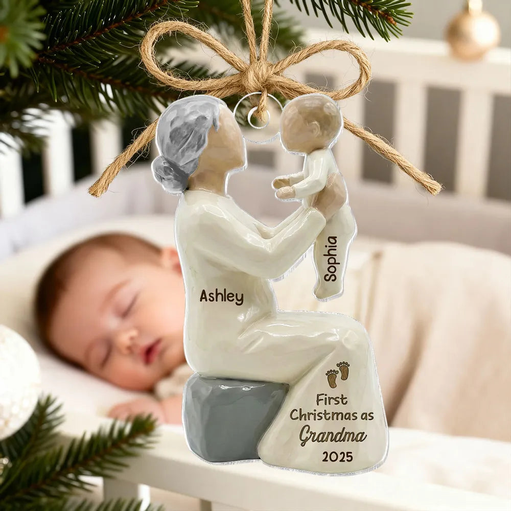 Personalized Wooden Ornament, Mom Holding Baby Sculpted Keepsake, Warm Neutral Rustic Decor, Unique Gift for New Mom or Grandma