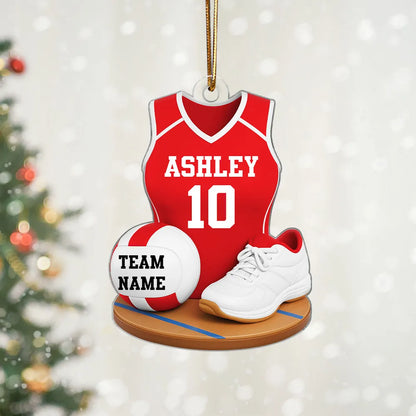 Personalized Acrylic Ornament with Red Volleyball Jersey, Ball and Shoes, Unique Christmas Gift for Player