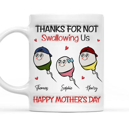 White Ceramic Mug Personalized for Mom, Funny Cute Family Cartoon with Hearts, Creative Mother's Day Coffee Gift