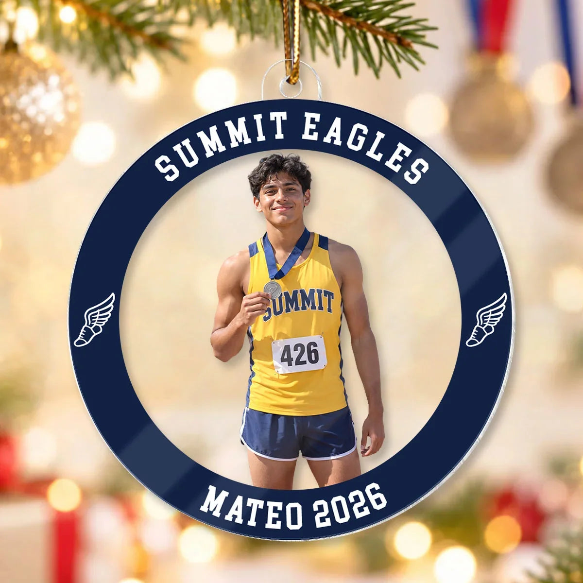 Personalized Acrylic Ornament, Proud Medal-Holding Athlete Keepsake, Creative Christmas Gift for Family