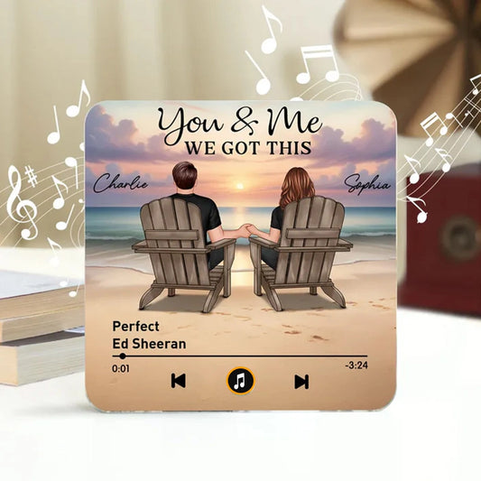 Acrylic Music Magnet, You & Me Beach Sunset Couple Back View, Custom Favorite Song Display, Unique Gift for Couples