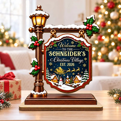 2-Layer Wooden Plaque, Personalized Snowy Christmas Village Keepsake, Creative Gift for Parents & Grandparents