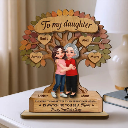 Personalized 2-Layer Wooden Plaque Tree of Life Mom & Daughter Hugging - Unique Mother's Day Gift, Family Keepsake Decor
