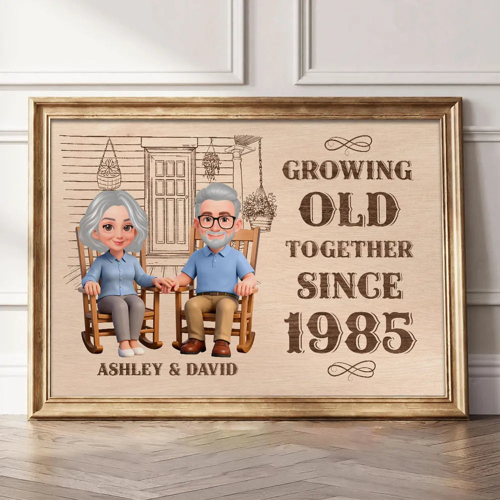 Personalized Couple Poster, Growing Old Together Rocking Chairs Wall Art, Unique Anniversary Gift for Husband & Wife