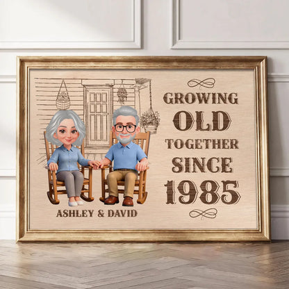 Personalized Couple Poster, Growing Old Together Rocking Chairs Wall Art, Unique Anniversary Gift for Husband & Wife