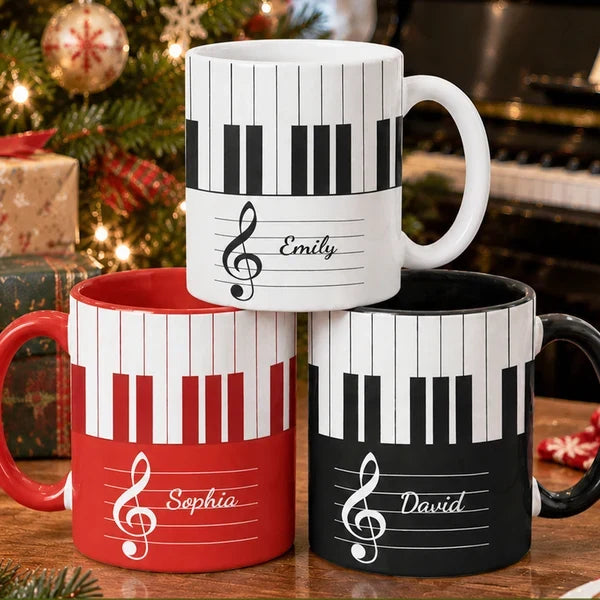 Personalized Two-Tone Mug with Piano Keys and Treble Clef, Unique Gift for Pianists and Music Lovers
