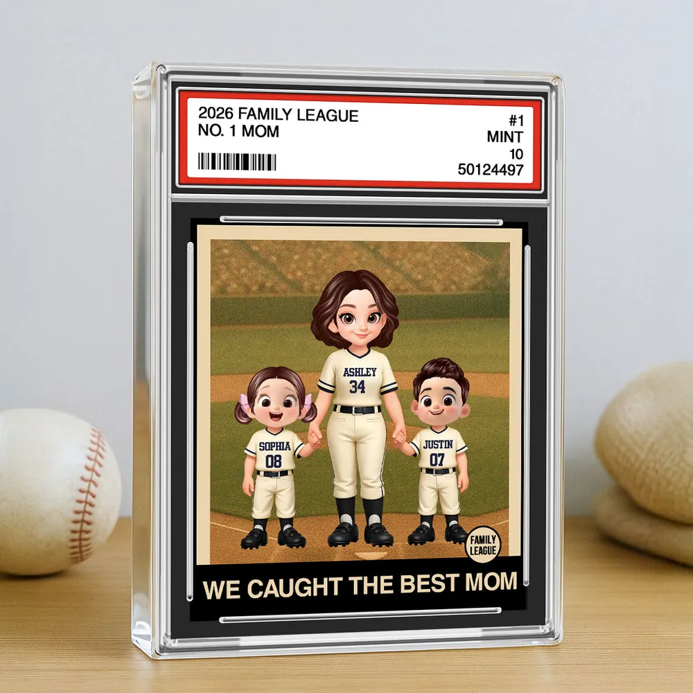 Personalized Baseball Mom Trading Card Rectangle Acrylic Block Plaque - Dugout Family Keepsake, Unique Gift for Mom