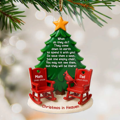 Acrylic Ornament Christmas in Heaven – Red Rocking Chairs & Tree Design, Touching Memorial Gift for Parents or Family
