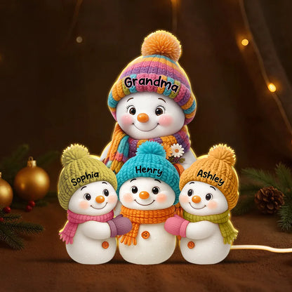 Shaped Acrylic Block Plaque Snowman Family – Cozy Winter Mantel Décor, heartwarming keepsake, perfect gift for Grandma