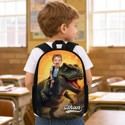 Kids School Backpack With Dinosaur Adventure Art, Personalized Unique Creative Gift for School Day Fun