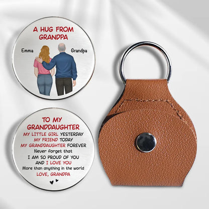 A Hug From Grandpa Grandma – Pocket Hug Keepsake for Granddaughter or Grandson, Stainless Steel Back-View Hug Design, Heartwarming Gift