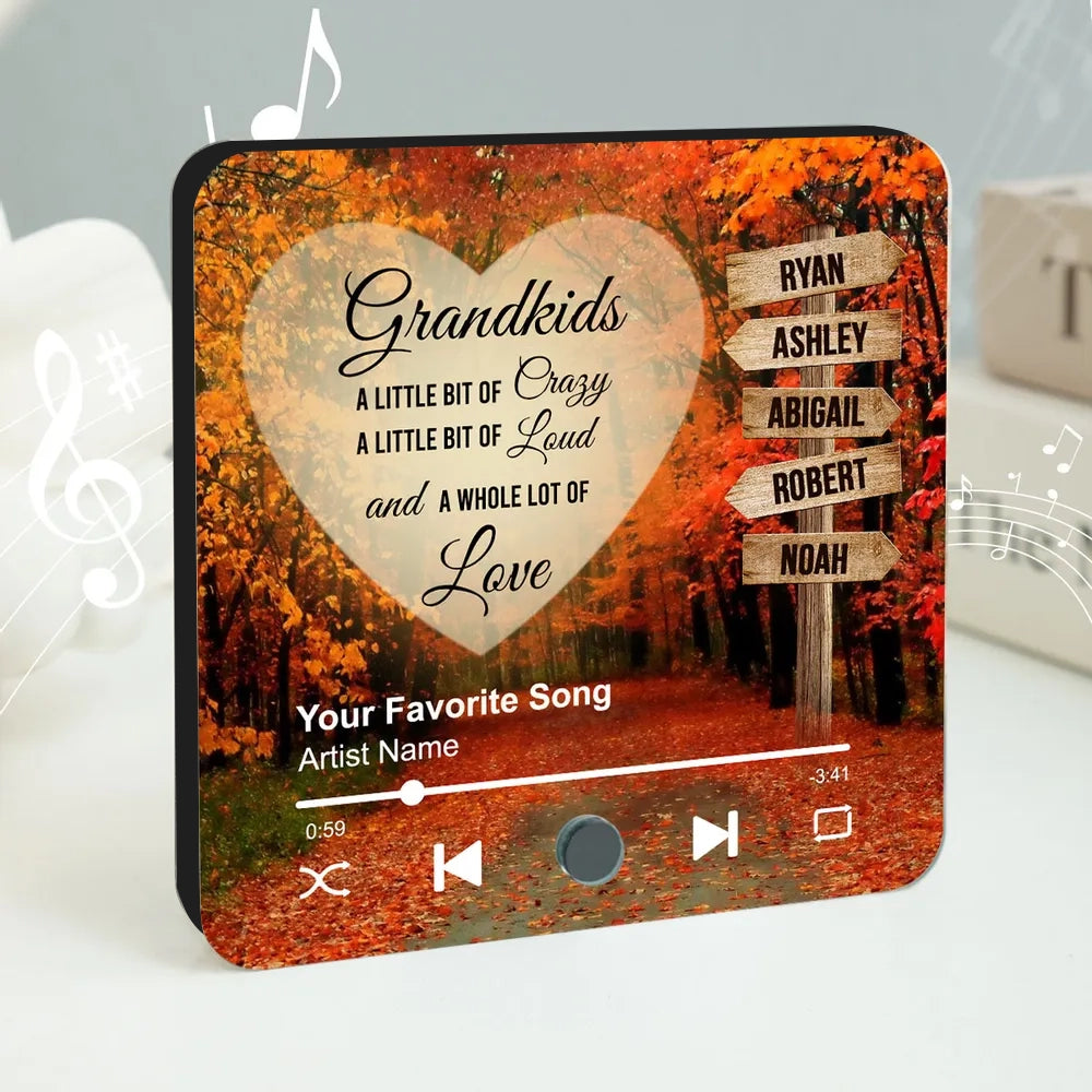 Acrylic Music Magnet with Autumn Forest Design, Grandkids Theme, Clear Print, Perfect Gift for Grandparents
