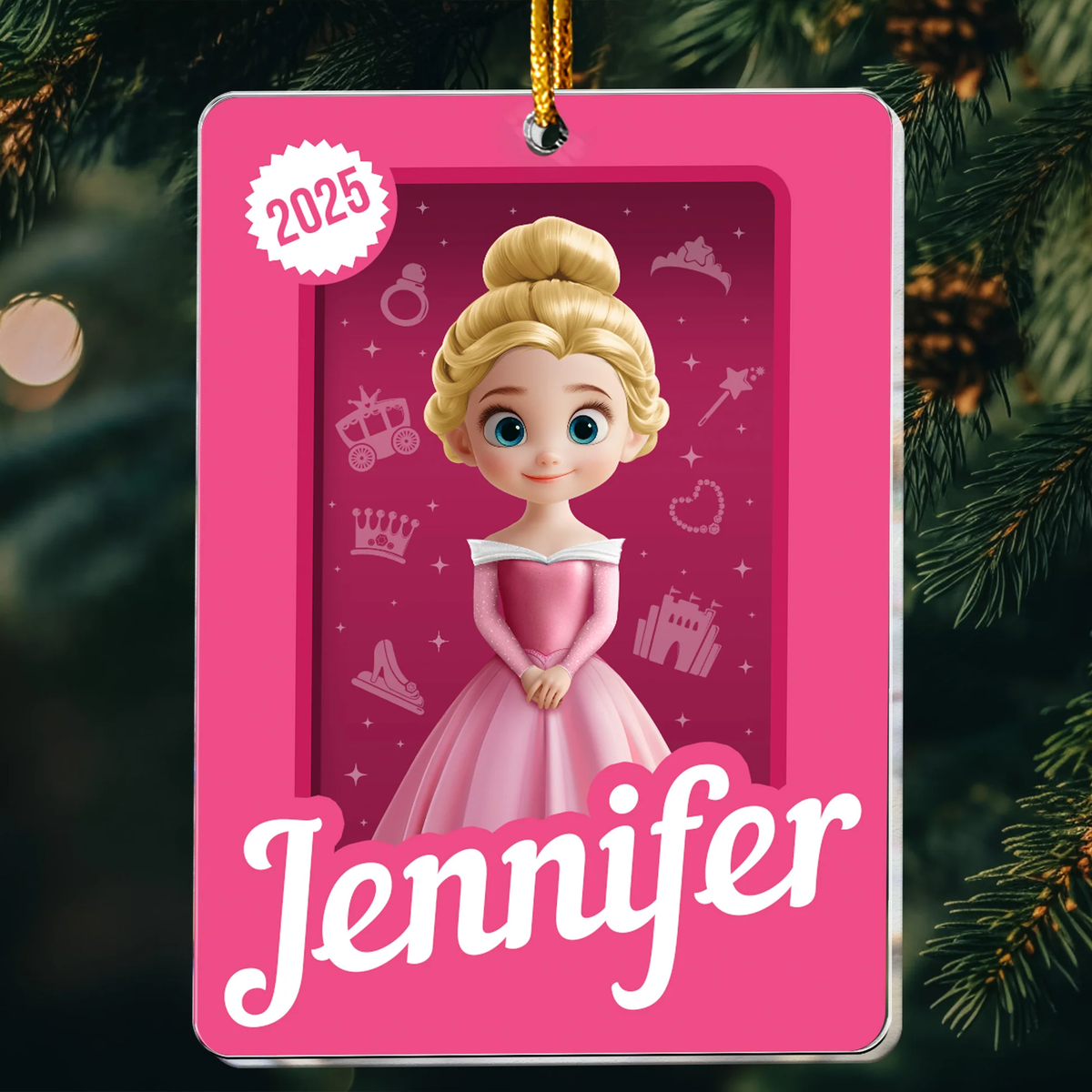 Acrylic Ornament with Cute Princess Artwork, Customizable Kids Keepsake for the Tree - Creative Gift She Will Love