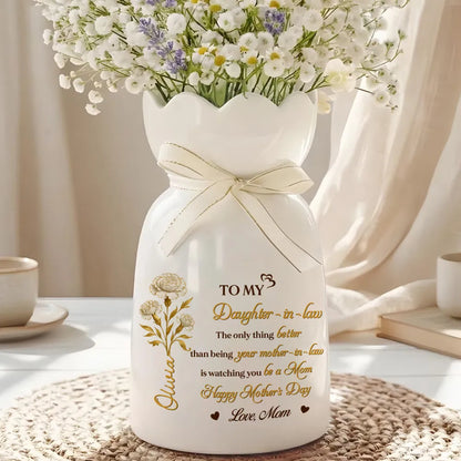 To My Daughter Scalloped Rim Ceramic Vase, Personalized Keepsake Gift From Mom for Mother's Day