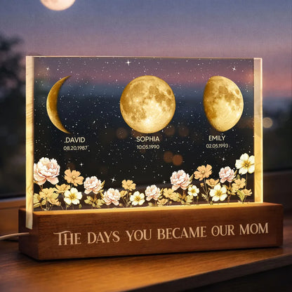 The Days You Became Our Mom Block LED Light Plaque, Custom Night Light for Bedroom or Office Desk, Meaningful Gift
