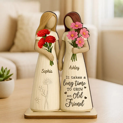 2-Layer Wooden Plaque for Best Friends – Hand-in-Hand figurine with flowers, cozy mantel décor and heartwarming keepsake, perfect gift to celebrate lifelong friendship